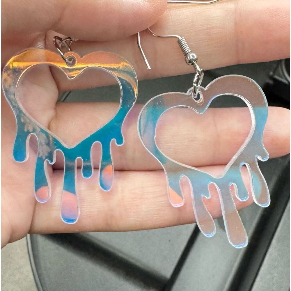 Iridescent Melting Heart Acrylic Dangle Earrings